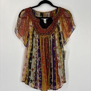 NWT Diane Von Furstenberg Silk Sari Print Blouse - Size 6